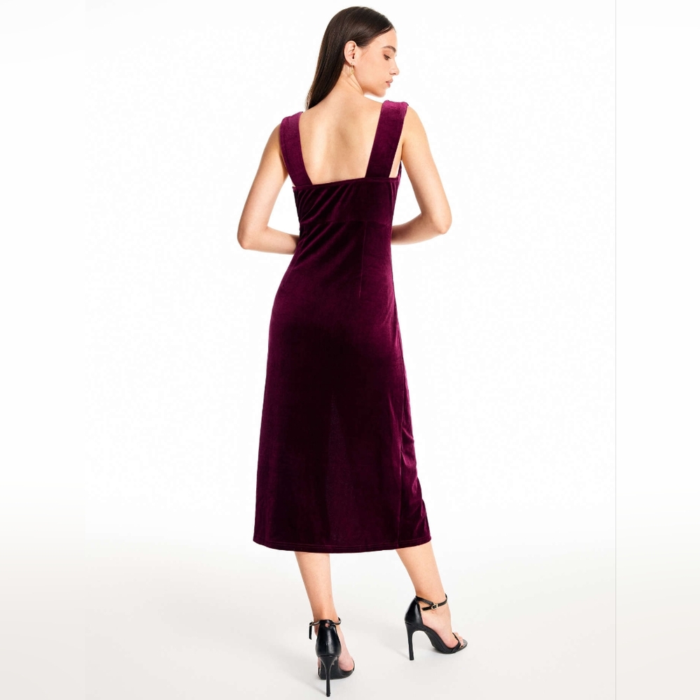 Elegant Cider Deep Red Velvet Corset Midi Dress. Medium, stretchy, NWT - Picture 2 of 5